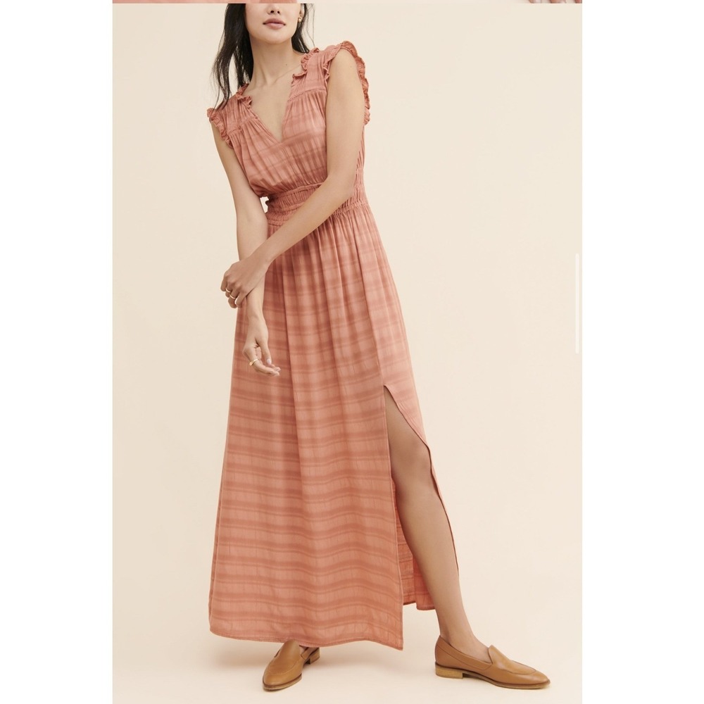 Anthropologie‎ Philipa Maxi Dress Pink Peach Textured Sleeveless Lace Trim S NEW